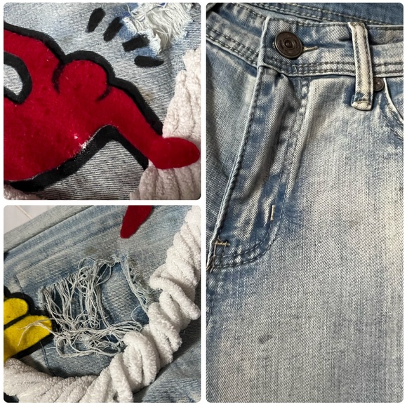 Vintage Public Supply co customized ripped Jeans embellished pop Art streetwear - Picture 11 of 16